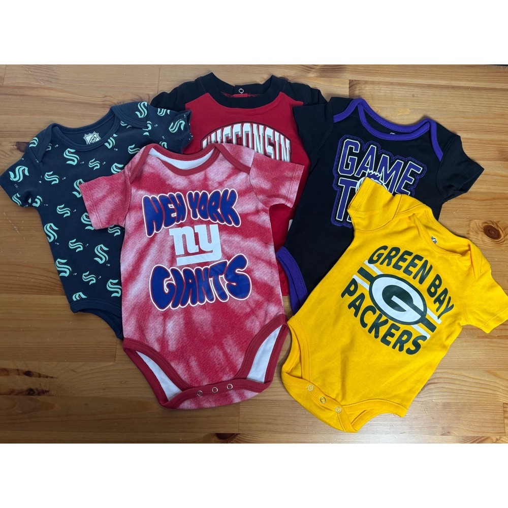 New Infant Boys' Sports Team Bodysuit Bundle of 5 Size 0-3 & 3-6 Months